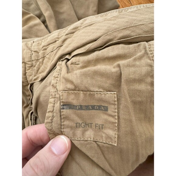 Prada Mens 34 (50) Brown Khaki Tight Fit Flat Front Canvas Straight Pants Chino - Picture 10 of 15